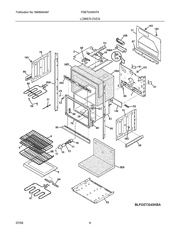 LOWER OVEN Diagram and Parts List for FGET3045KFA  Frigidaire Wall Oven
