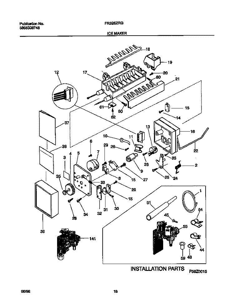 ICE MAKER Diagram and Parts List for FRS26ZRGW0  Frigidaire Refrigerator