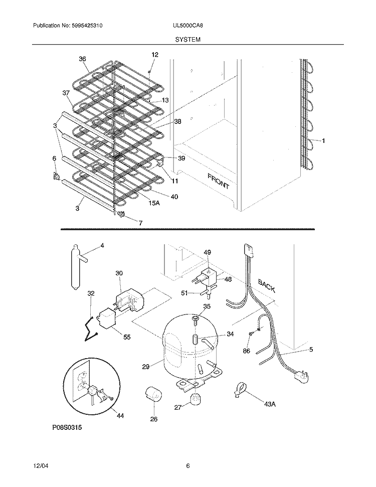 SYSTEM Diagram and Parts List for UL5000CA8  Frigidaire Freezer