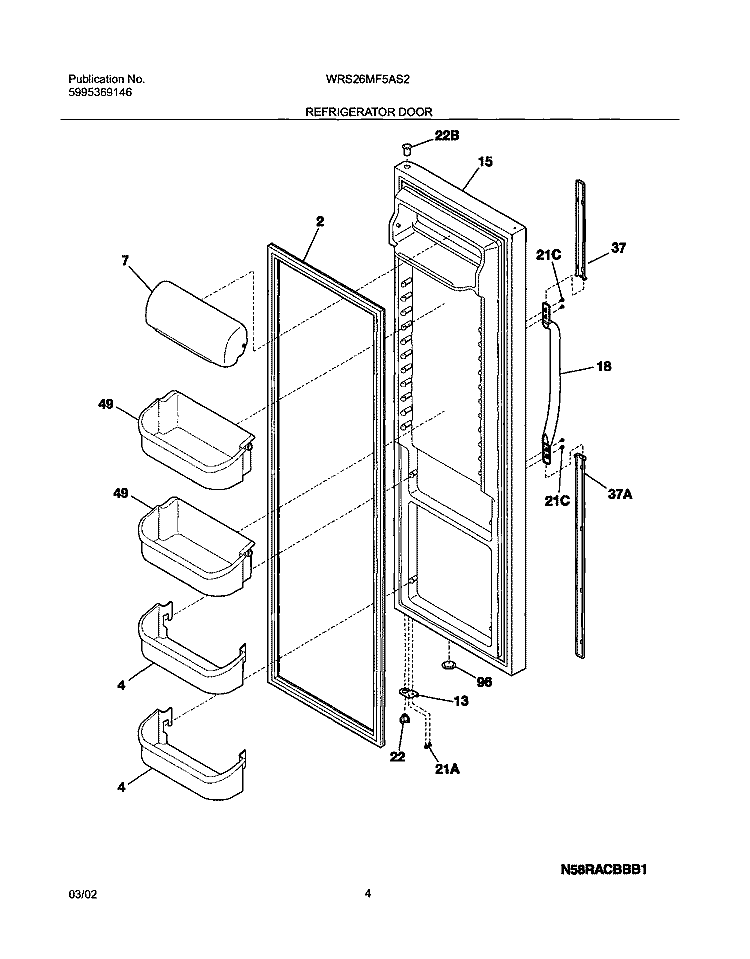 REFRIGERATOR DOOR Diagram and Parts List for WRS26MF5AS2  Westinghouse Refrigerator
