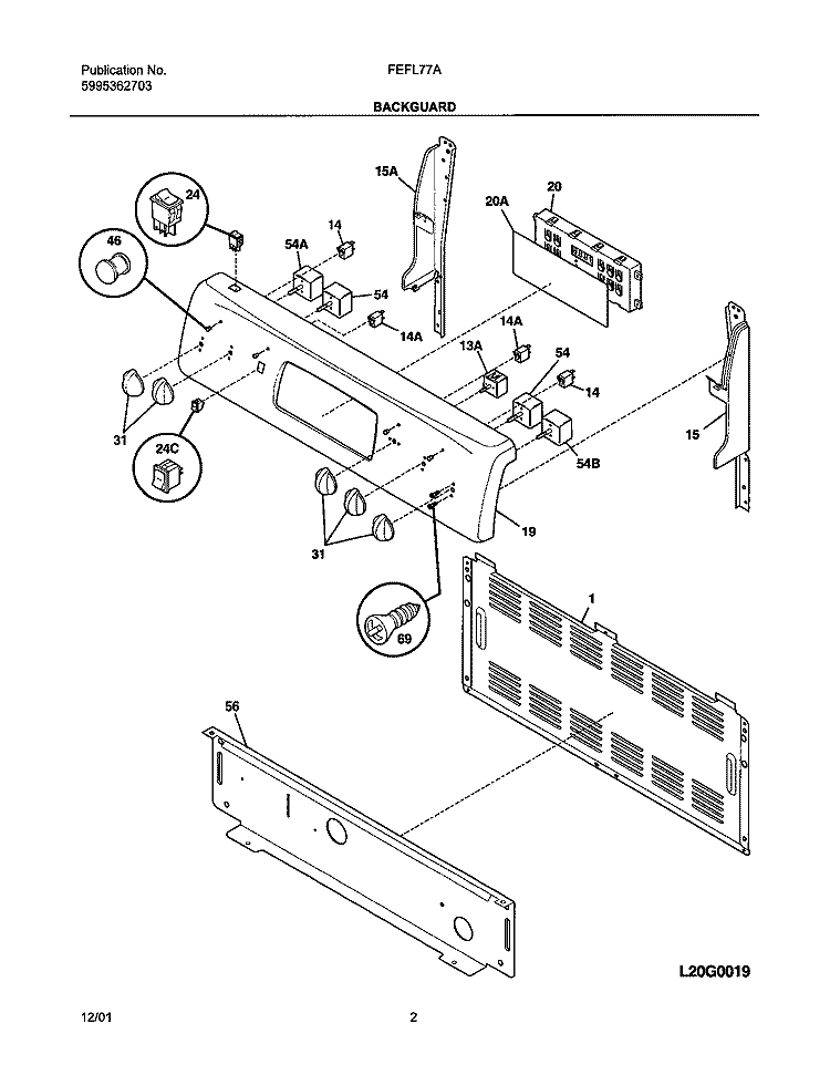 BACKGUARD Diagram and Parts List for FEFL77ABD  Frigidaire Range