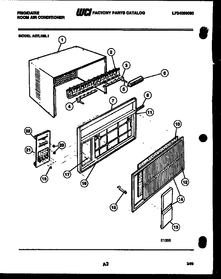 CABINET PARTS Diagram and Parts List for A07LH8L1  Frigidaire Air Conditioner