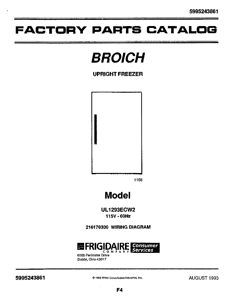 COVER Diagram and Parts List for UL1293ECW2  Electrolux Freezer