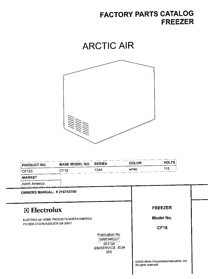COVER Diagram and Parts List for CF183  Frigidaire Freezer