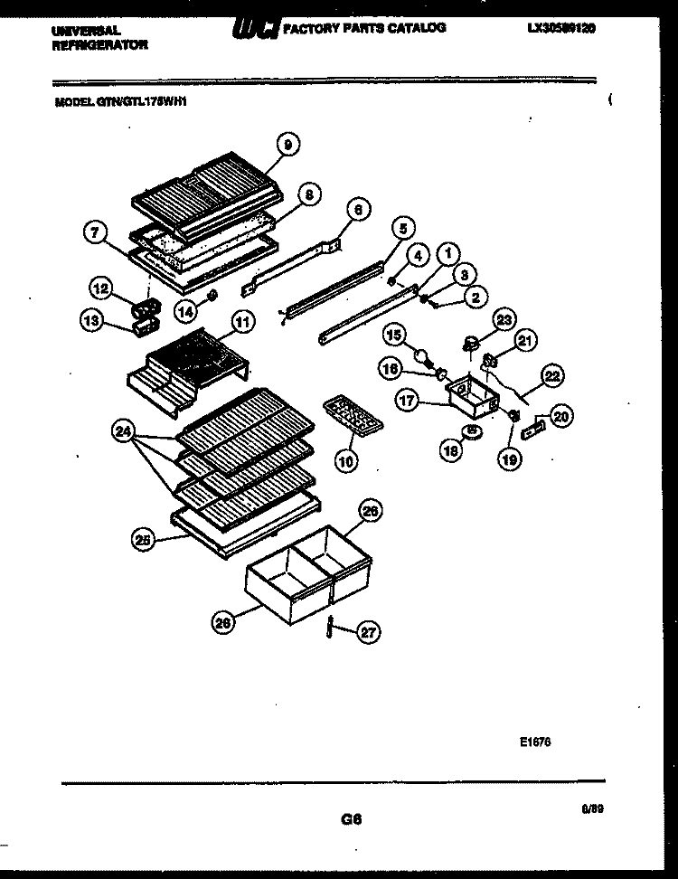 SHELVES AND SUPPORTS Diagram and Parts List for GTL175BH1  Frigidaire Refrigerator