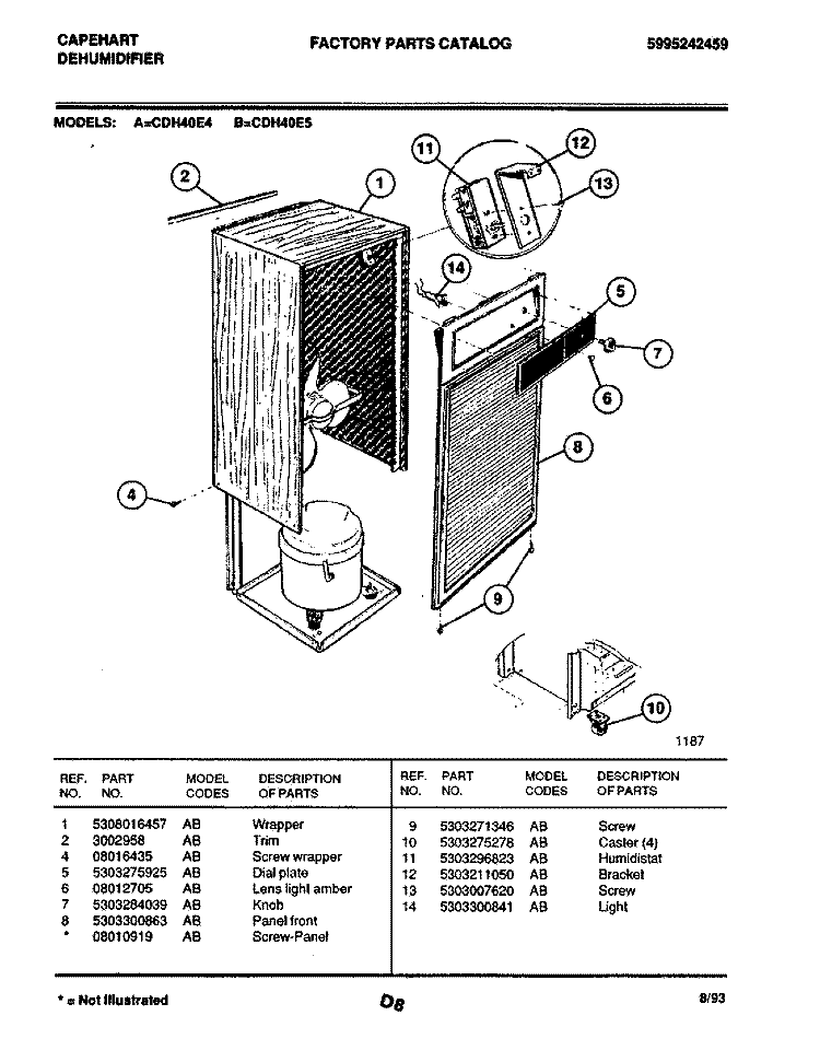WRAPPER Diagram and Parts List for CDH40E4  Frigidaire Dehumidifier