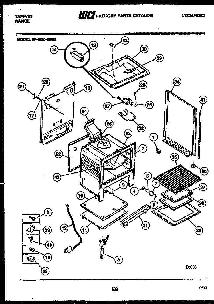 BODY PARTS Diagram and Parts List for 30-4990-00-01  Tappan Range