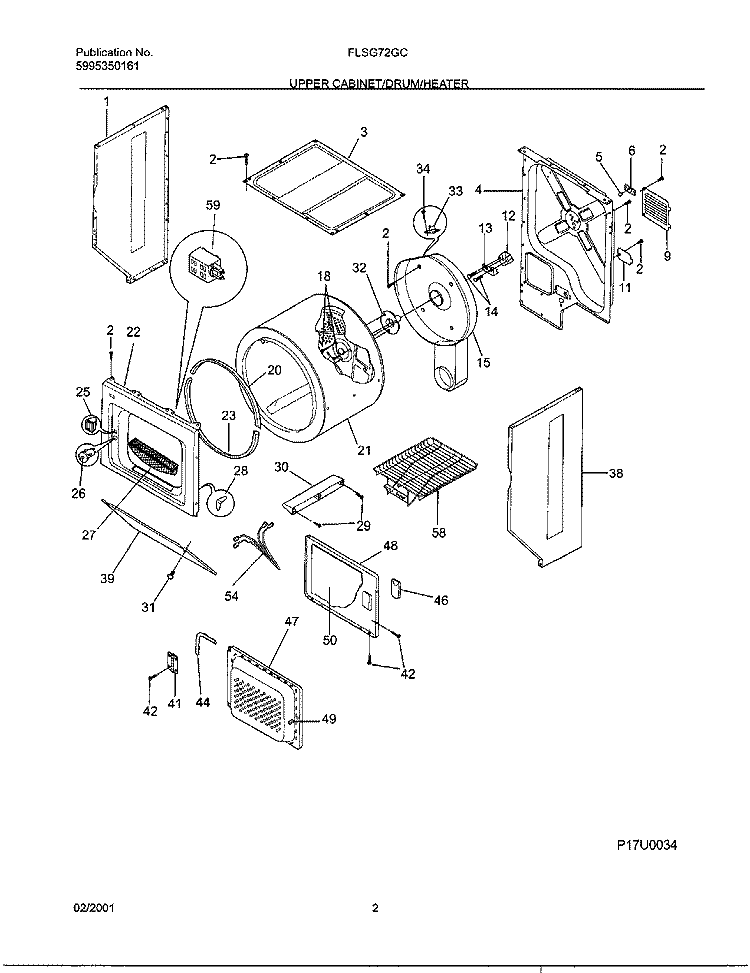 DRY CAB, DRM, HTR Diagram and Parts List for FLSG72GCSTA  Frigidaire Washer Dryer Combo