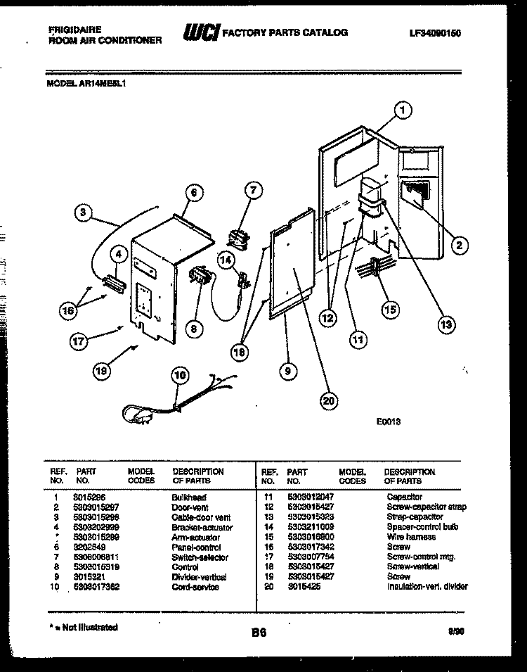 ELECTRICAL PARTS Diagram and Parts List for AR14ME5L1  Frigidaire Air Conditioner