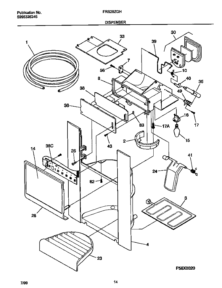 ICE DISPENSER Diagram and Parts List for FRS26ZGHB1  Frigidaire Refrigerator