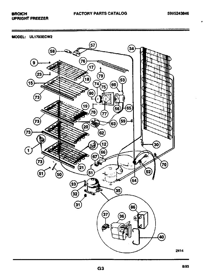 SYSTEM Diagram and Parts List for UL1793ECW2  Electrolux Freezer