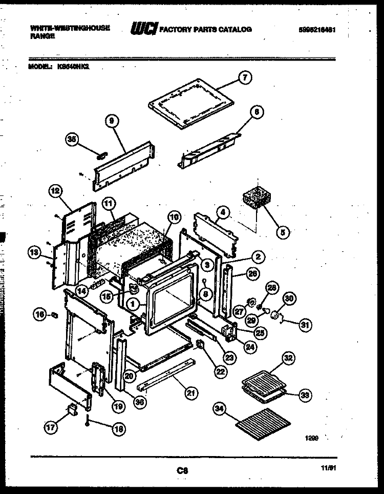 BODY PARTS Diagram and Parts List for KS540NKW2  Frigidaire Range
