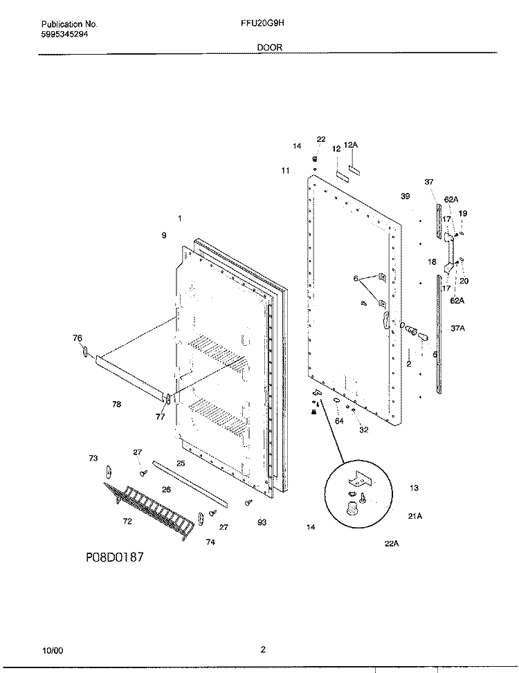 DOOR Diagram and Parts List for FFU20G9HW1  Frigidaire Freezer