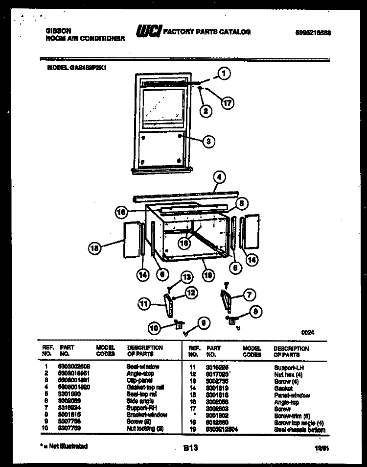 CABINET AND INSTALLATION PARTS Diagram and Parts List for GAS188P2K1  Gibson Air Conditioner