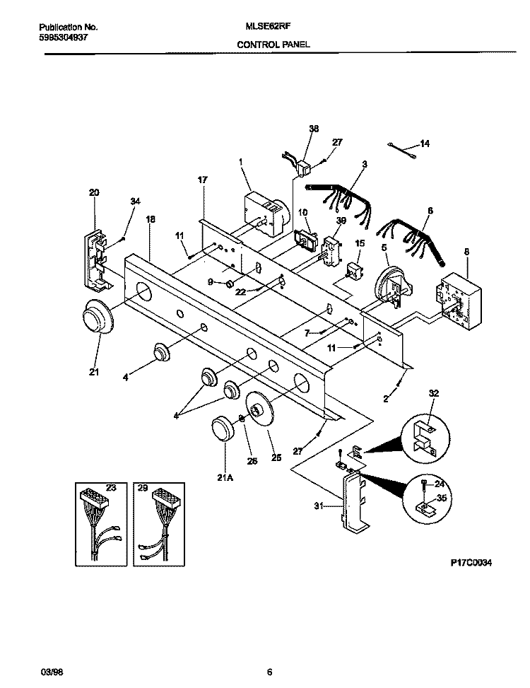 CONTROL PANEL Diagram and Parts List for MLSE62RFD0  Frigidaire Washer Dryer Combo