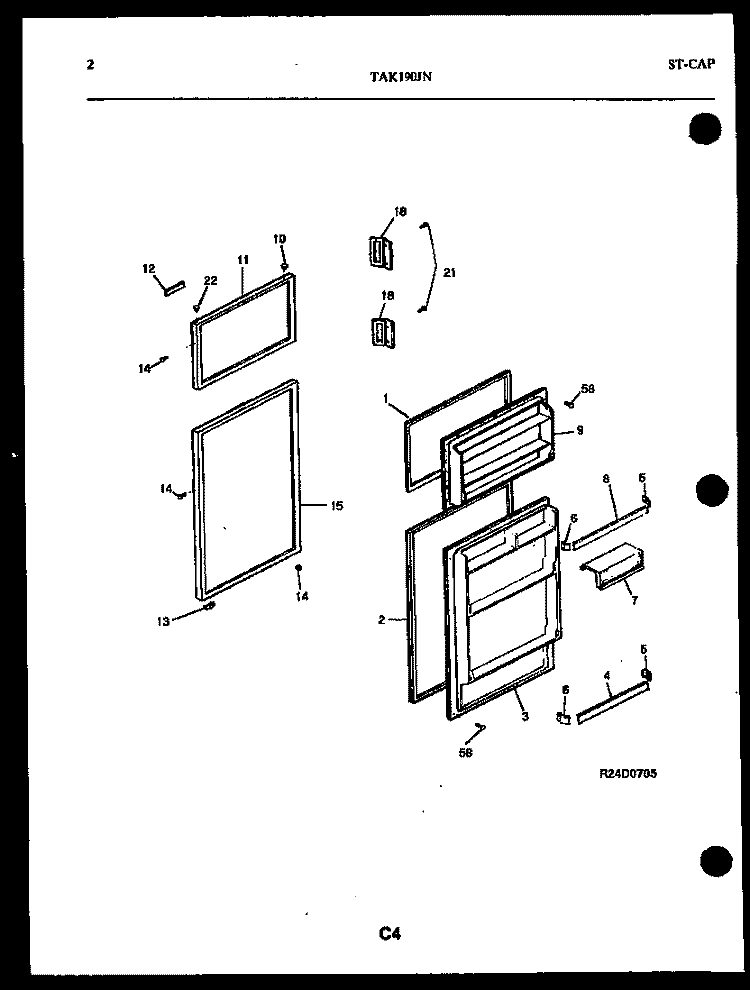 DOOR PARTS Diagram and Parts List for TAK190JN0D  Kelvinator Refrigerator
