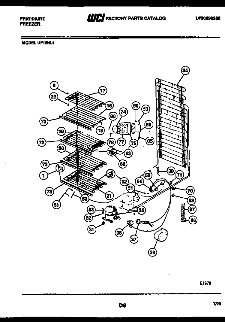 SYSTEM AND ELECTRICAL PARTS Diagram and Parts List for UF13NL1  Frigidaire Freezer
