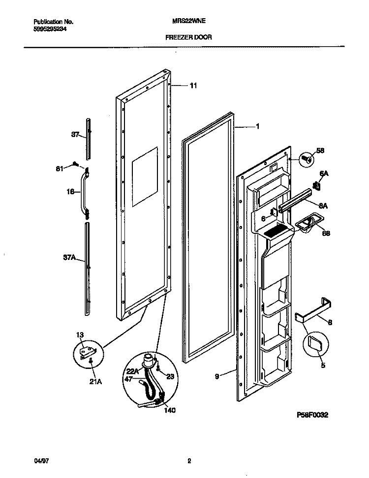 FREEZER DOOR Diagram and Parts List for MRS22WNED3  Frigidaire Refrigerator