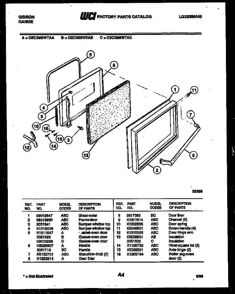 DOOR PARTS Diagram and Parts List for CEC3M6WTAC  Gibson Range