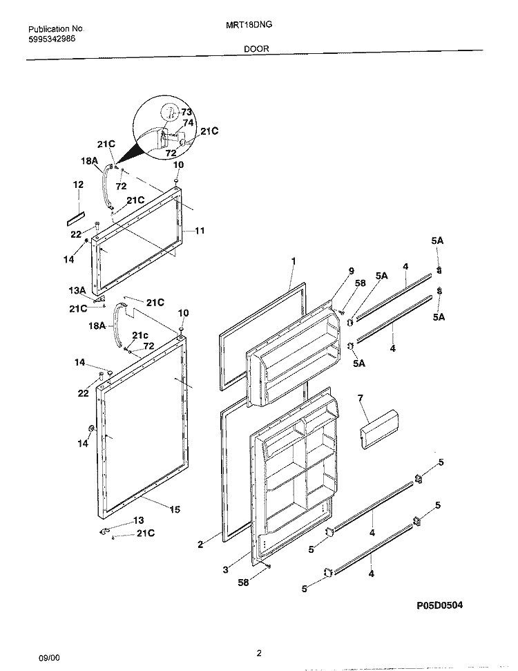 DOOR Diagram and Parts List for MRT18DNGW2  Frigidaire Refrigerator