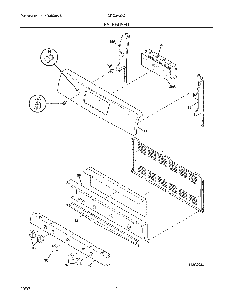 BACKGUARD Diagram and Parts List for CRG3490GBBA  Crosley Range