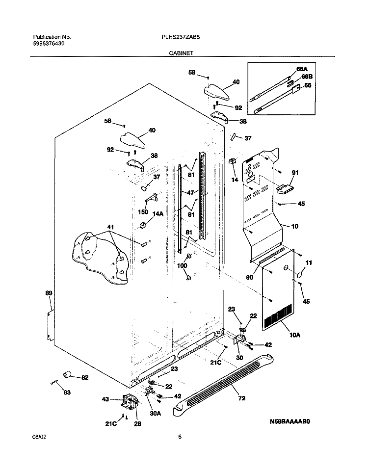 CABINET Diagram and Parts List for PLHS237ZAB5  Frigidaire Refrigerator