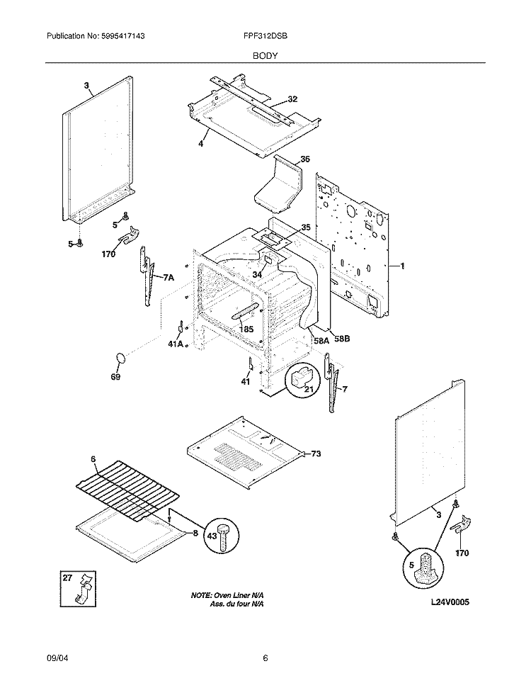 BODY Diagram and Parts List for FPF312DSB  Frigidaire Range