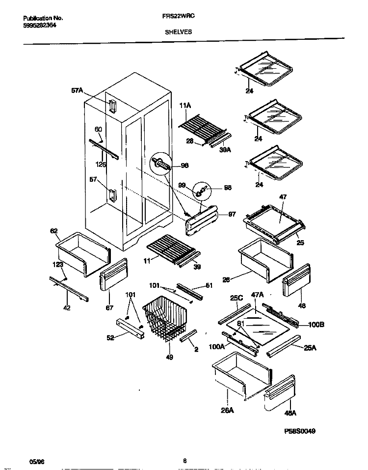SHELVES Diagram and Parts List for FRS22WRCD2  Frigidaire Refrigerator