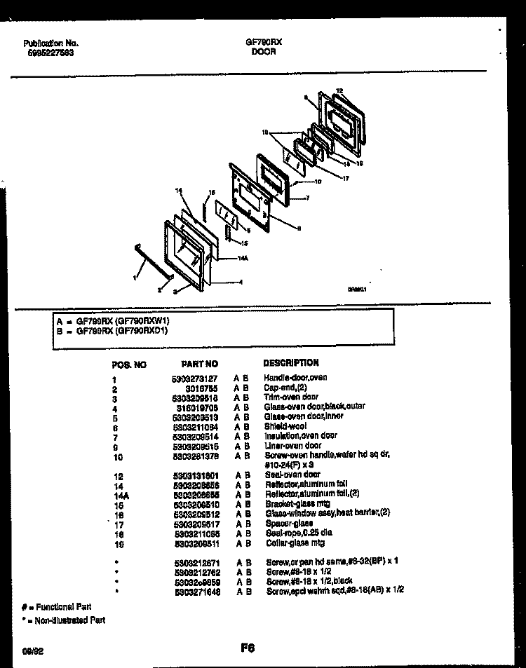 DOOR PARTS Diagram and Parts List for GF790RXD1  Frigidaire Range