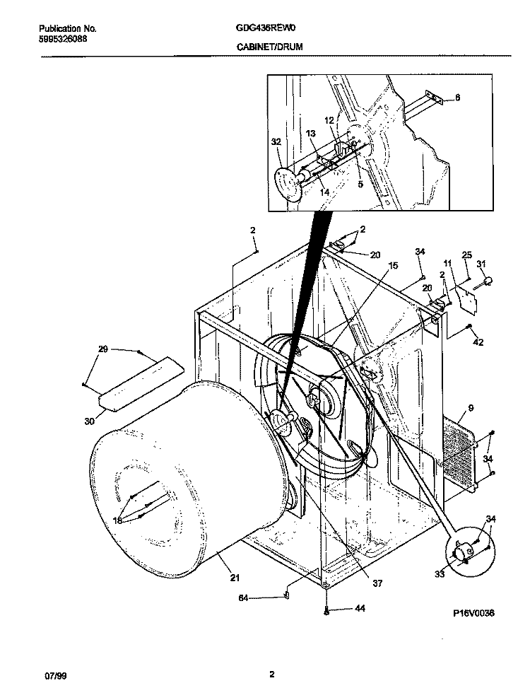 P16V0036 DRY CAB, HEATER Diagram and Parts List for GDG436REW0  Gibson Dryer