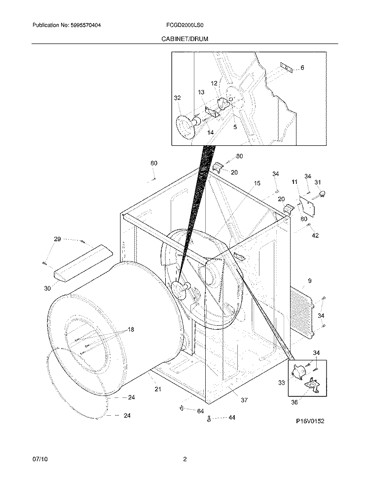 CABINET/DRUM Diagram and Parts List for FCGD2000LS0  Frigidaire Dryer