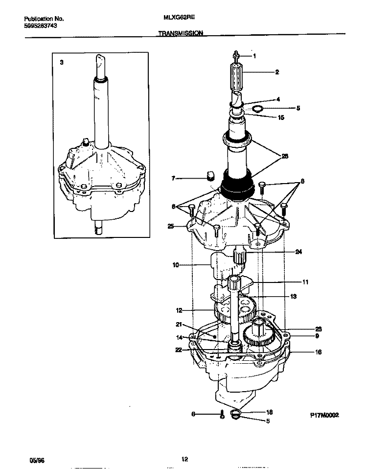 TRANSMISSION Diagram and Parts List for MLXG62REW0  Frigidaire Washer Dryer Combo