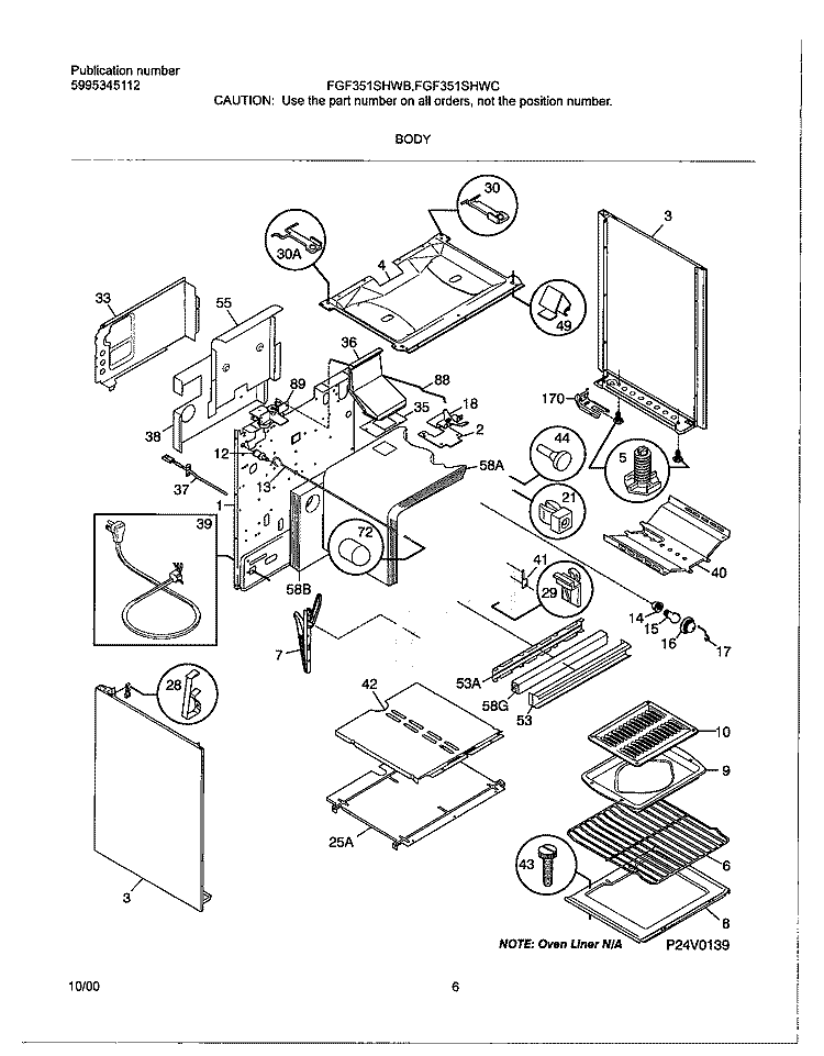 BODY Diagram and Parts List for TGF351SHWC  Tappan Range