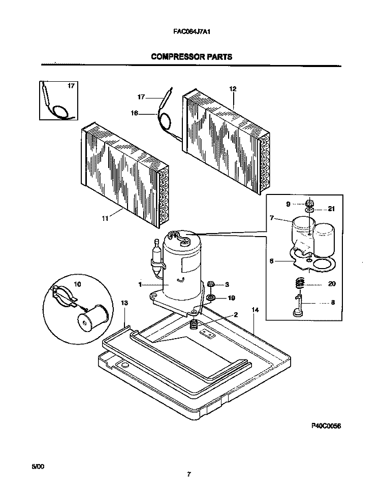 COMPRESSOR PARTS Diagram and Parts List for FAC064J7A1  Frigidaire Air Conditioner