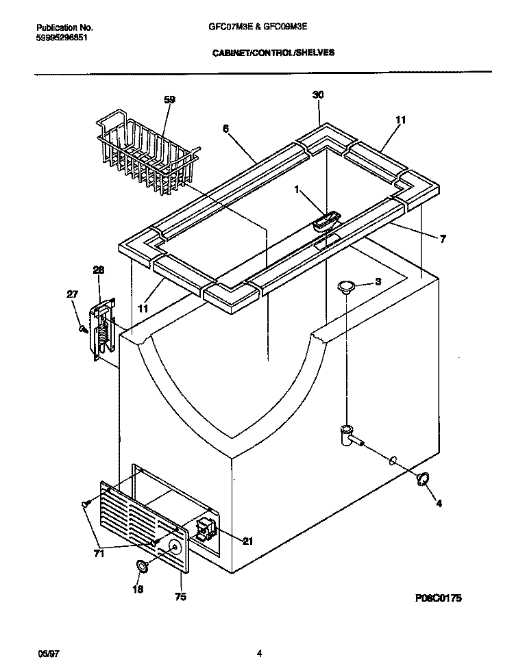 CABINET / CONTROL / SHELVES Diagram and Parts List for GFC07M3EW2  Gibson Freezer