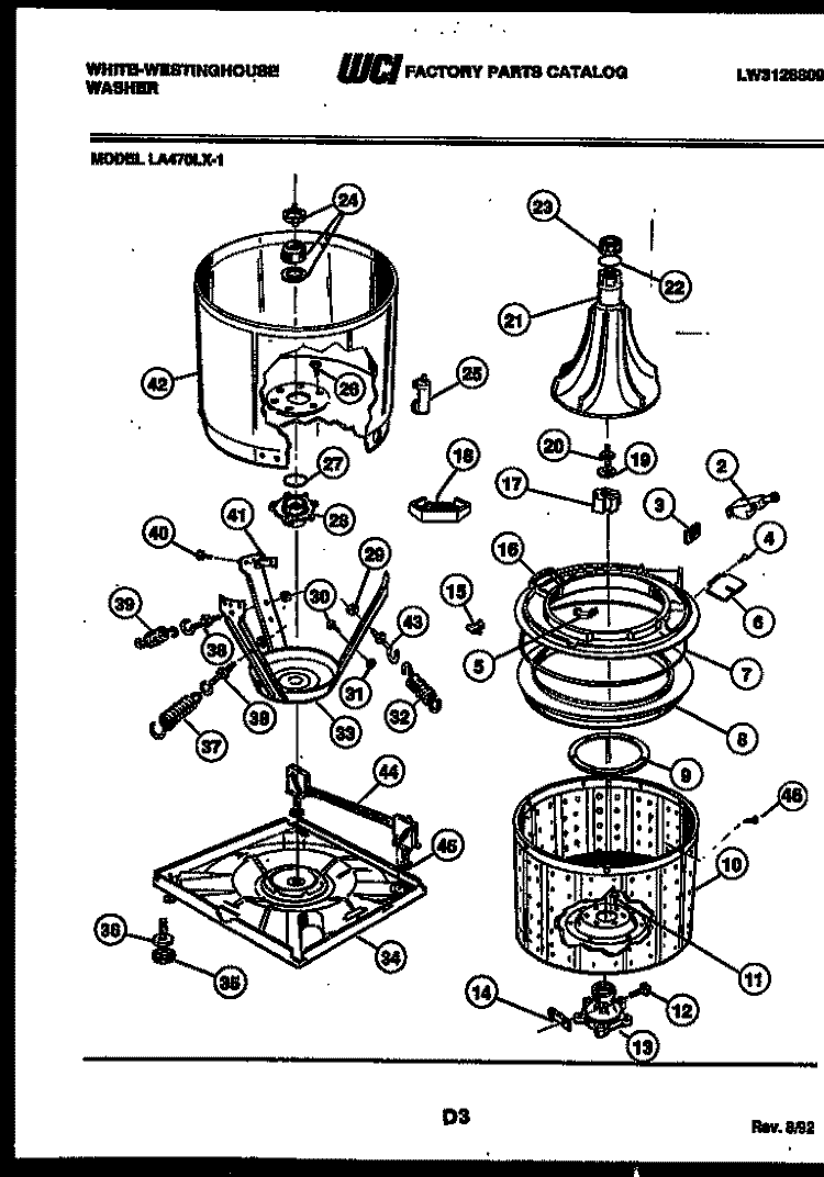 TUB DETAIL Diagram and Parts List for LA470LXD1  Frigidaire Washer