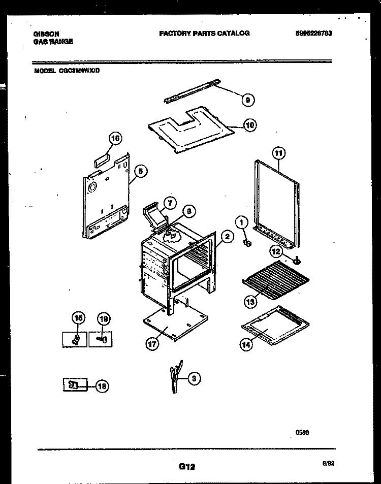 BODY PARTS Diagram and Parts List for CGC3M4WXD  Gibson Range