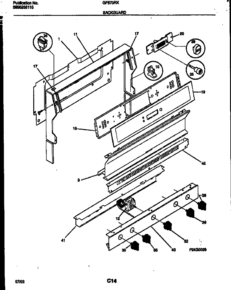 BACKGUARD Diagram and Parts List for GF670RXW3  Frigidaire Range
