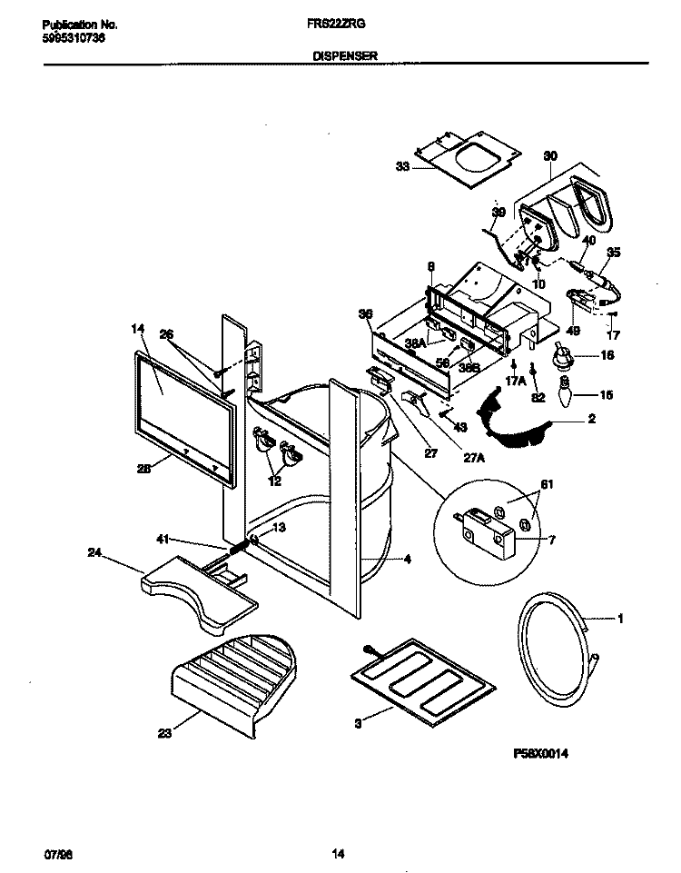 ICE DISPENSER Diagram and Parts List for FRS22ZRGD0  Frigidaire Refrigerator