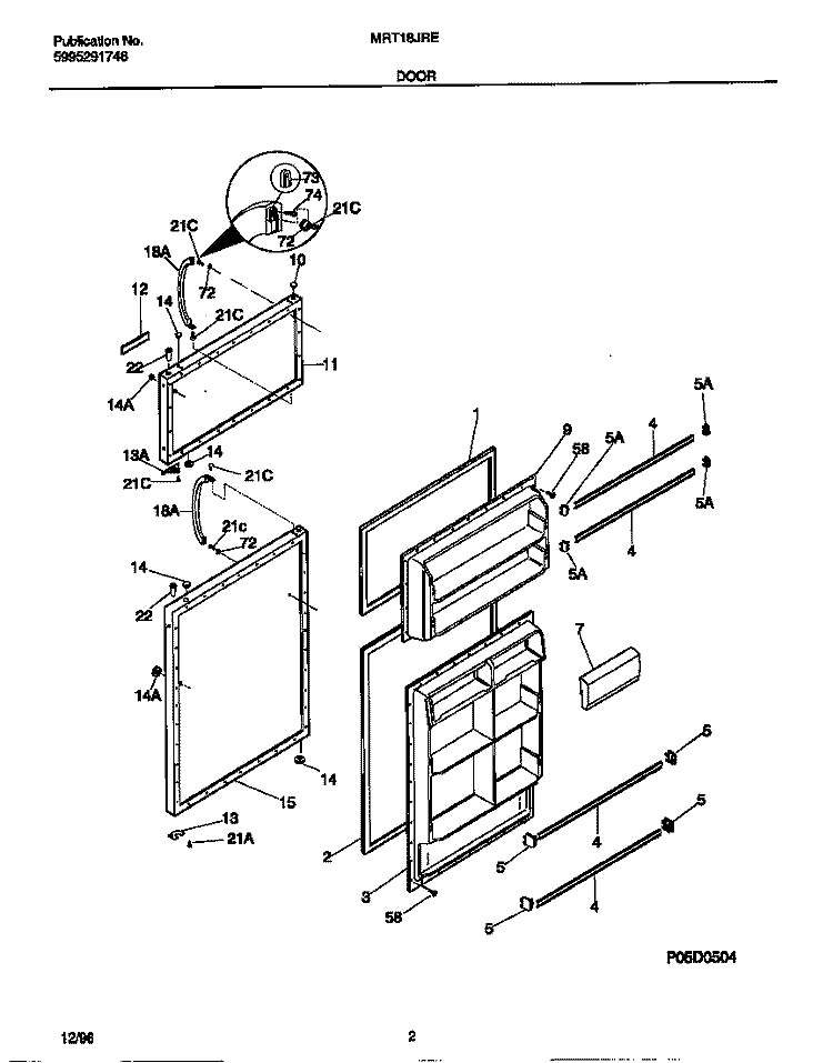 DOOR Diagram and Parts List for MRT18JREW1  Frigidaire Refrigerator