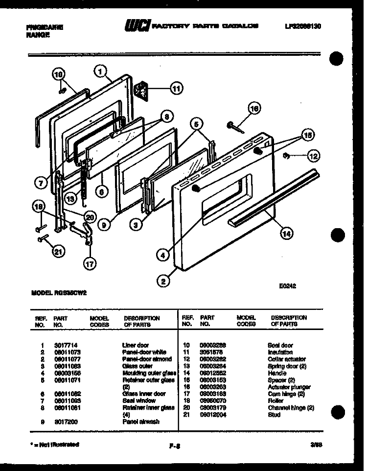 DOOR PARTS Diagram and Parts List for RGS35CL2  Frigidaire Range