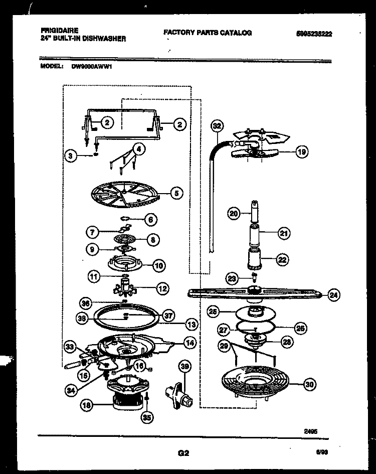 MOTOR PUMP PARTS Diagram and Parts List for DW9000AWW1  Frigidaire Dishwasher