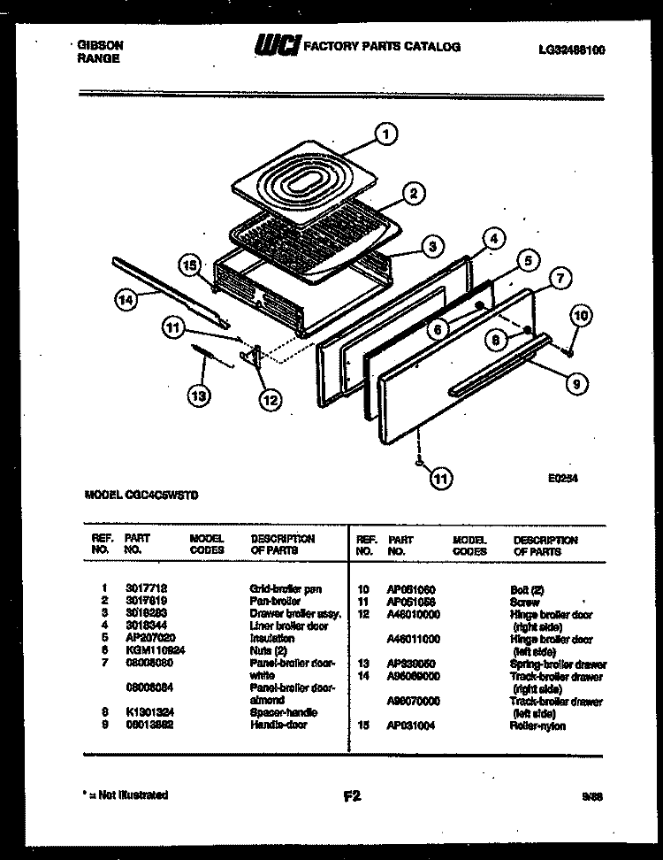 BROILER DRAWER PARTS Diagram and Parts List for CGC4C5WSTD  Gibson Range