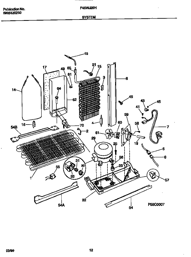 SYSTEM Diagram and Parts List for F45WJ26HW0  Frigidaire Refrigerator