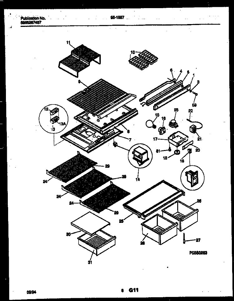 SHELVES AND SUPPORTS Diagram and Parts List for 95-1987-66-04  Tappan Refrigerator