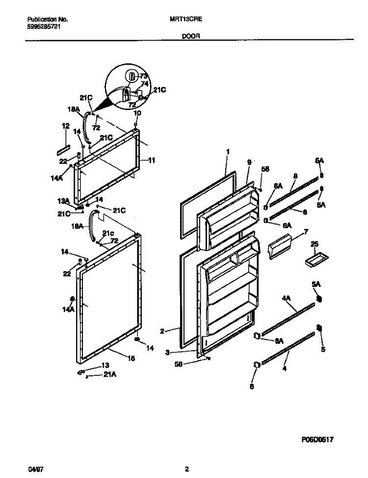 DOOR Diagram and Parts List for MRT13CREW1  Frigidaire Refrigerator