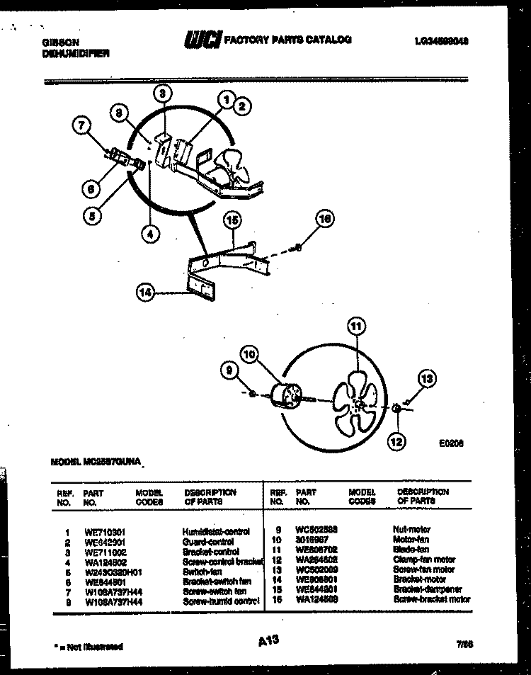 AIR CONTROL PARTS Diagram and Parts List for MC25S7GUNA  Gibson Dehumidifier