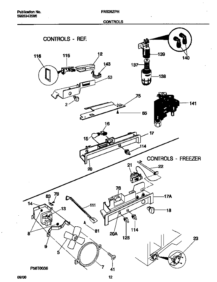 CONTROLS Diagram and Parts List for FRS26ZPHD3  Frigidaire Refrigerator