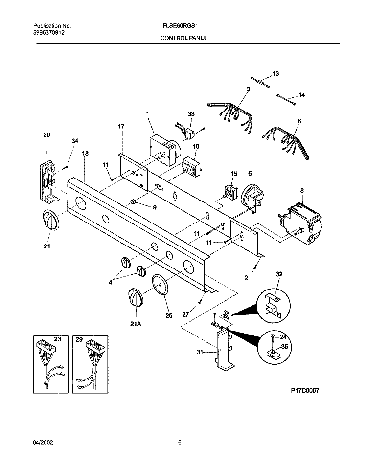 CONTROL PANEL Diagram and Parts List for FLSE60RGS1  Frigidaire Washer Dryer Combo