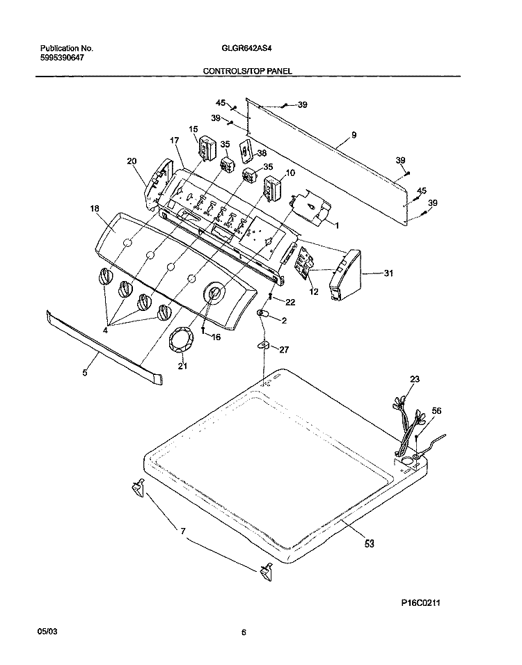 CONTROLS Diagram and Parts List for GLGR642AS4  Frigidaire Dryer